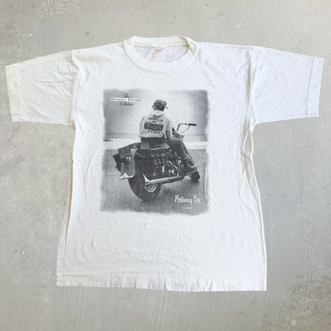 J- Vintage 90s Anthony Rose Harley motorcycle photo t eeSingle Stitch - L