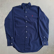 Vintage 90s Polo RL Embroidered Logo Navy Button Down Shirt - M