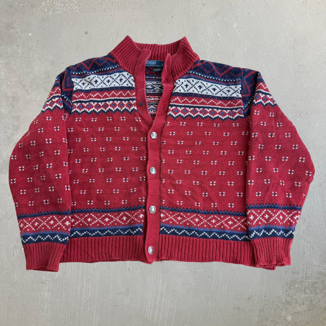 J- Vintage Polo RL Patterned Cardigan Knit Sweater - 2XL