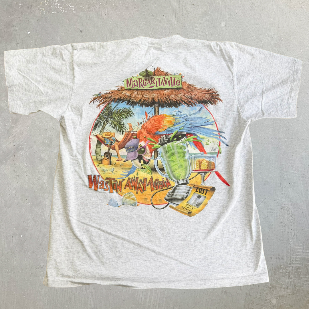 J- Vintage '96 Margaritaville Blew Out My Flippers Graphic Made In USA Single Stitch Tee - XL