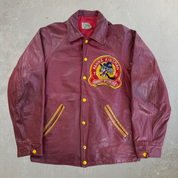 Vintage '76 Hanna Kinsman Hockey Maroon Red Made In Canada Leather Jacket - M/L