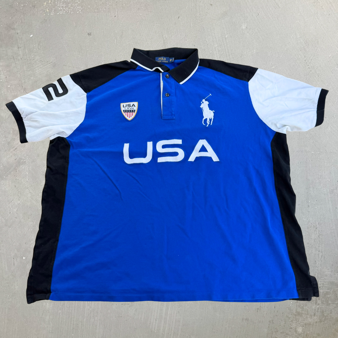 J- Vintage Polo RL Team USA Embroidered Polo Shirt - 3XL Big