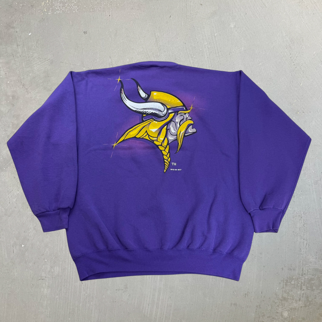 J- Vintage '94 Minnesota Vikings NFL Logo 7 Graphic Made In USA Crewneck - XL Tall