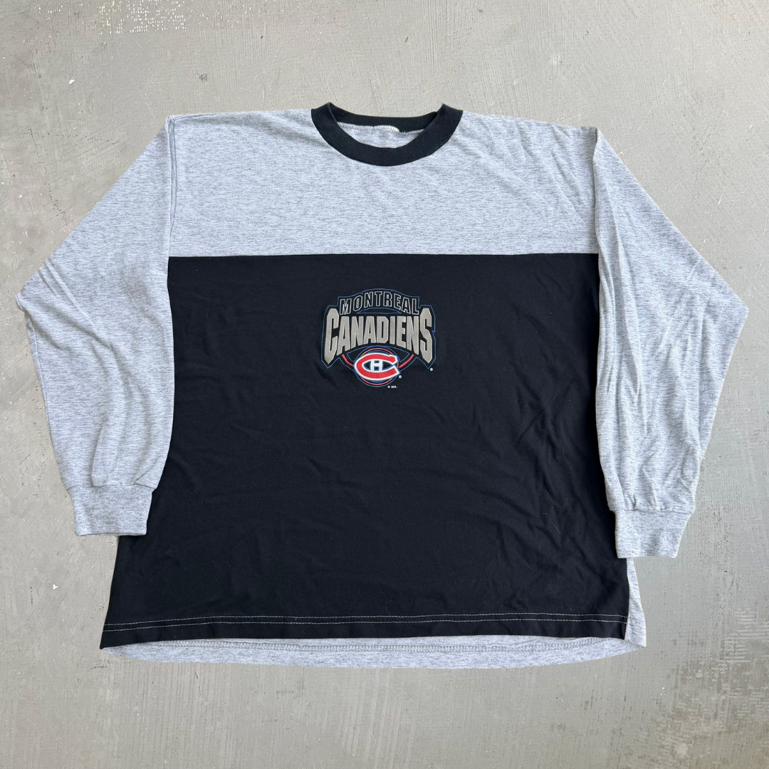 J- Vintage Montreal Canadiens NHL Graphic Two Tone Long Sleeve Tee- L