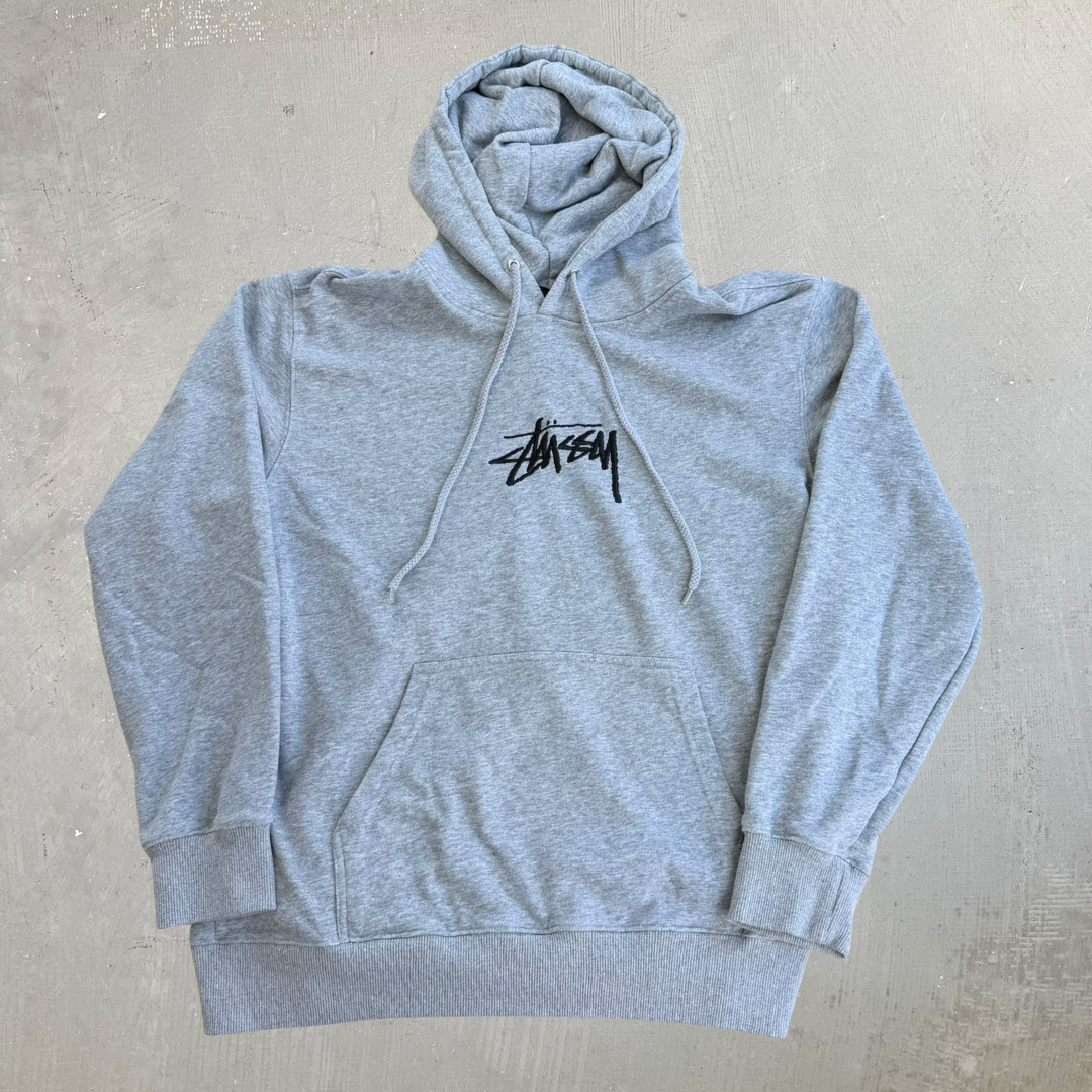J- Vintage Stussy Embroidered Cursive Text Hoodie - M