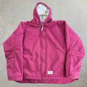 Vintage Women's Pink Sherpa Lined Canvas Hooded Workwear Jacket - Women's XL