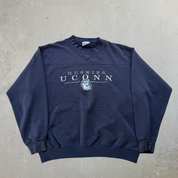 J- Vintage Uconn Huskies Embroidered Text & Logo Lee Crewneck - L