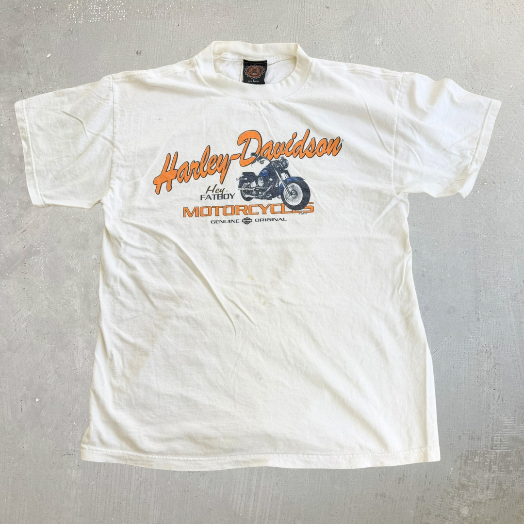 J- Vintage '98 Harley Davidson Motorcycles Hey Fat Boy Graphic Tee - L