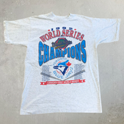 J- Vintage '92 Toronto Blue Jays MLB World Series Champions Roster Graphic Single Stitch Tee - M