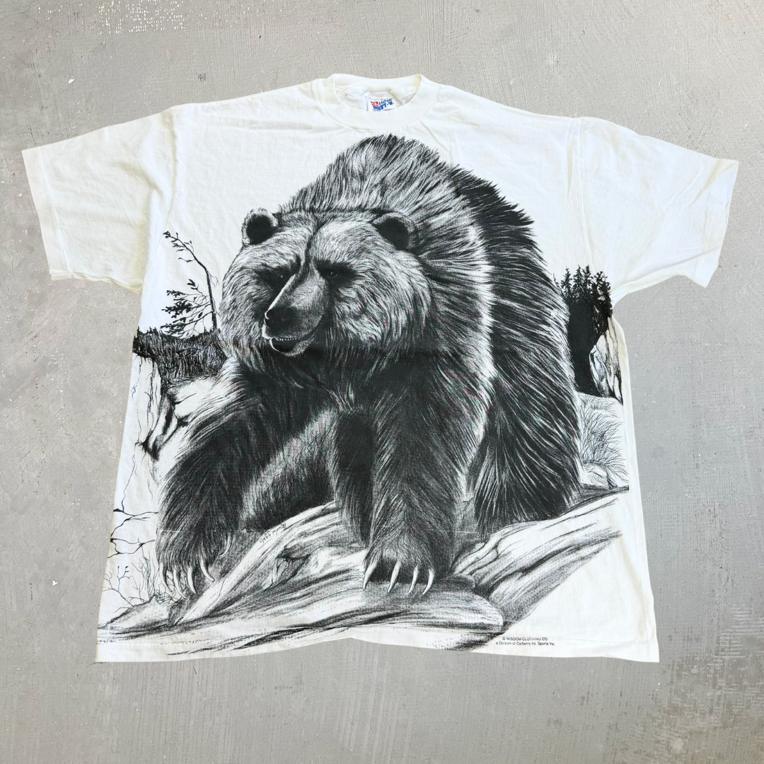J- Vintage Grizzly Jumbo Print Graphic Made In USA Single Stitch Tee - XL