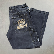 Vintage Exco Jeans Logo Faded Black Wide Leg Jeans - 35x29