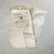 Vintage Carhartt Canvas Beige/Khaki Double Knee Workwear Pants - 32x28