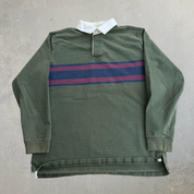 J- Vintage LL Bean Olive Green Long Sleeve Rugby Shirt - M