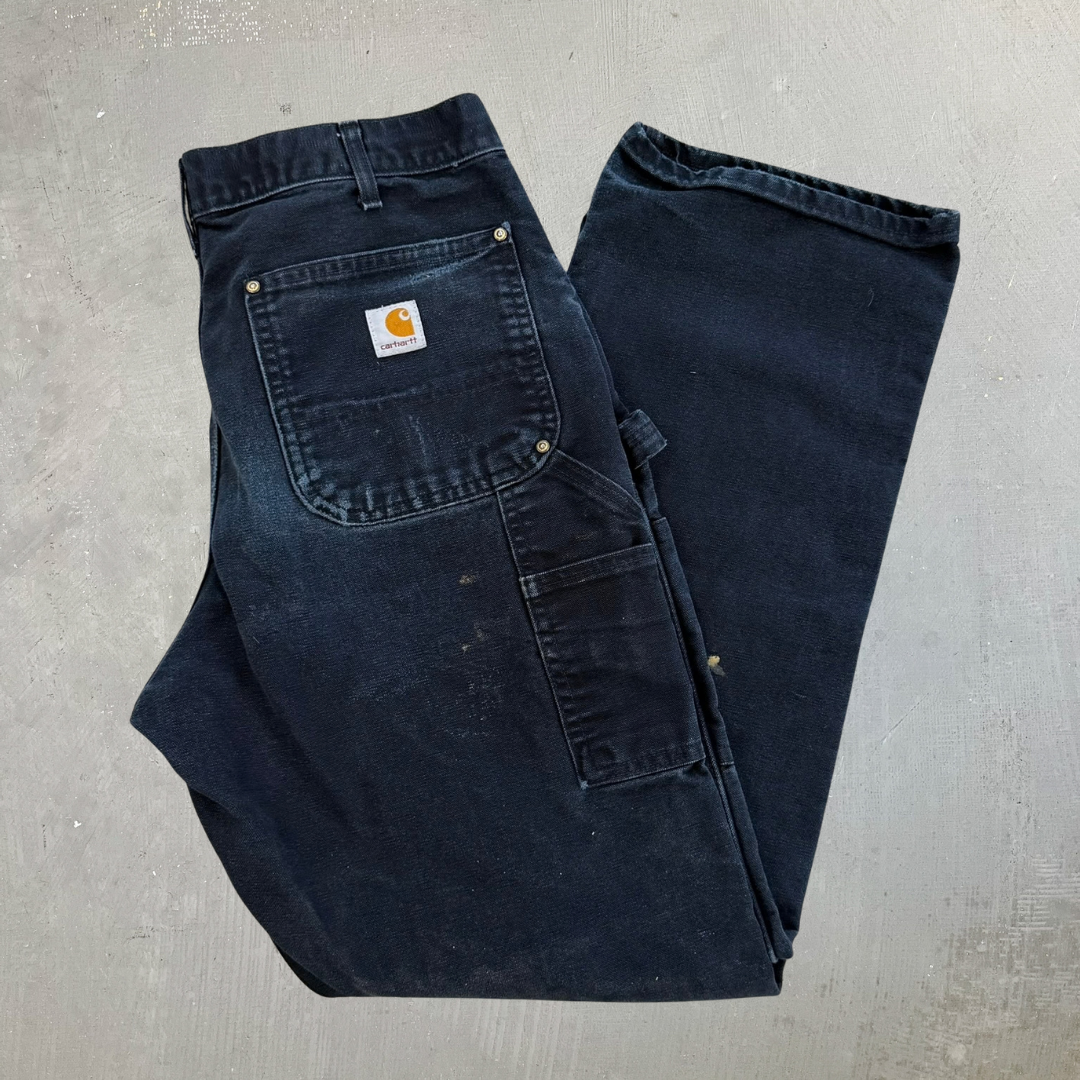 Vintage Carhartt Made In USA Black Double Knee Canvas Workwear Pants - 34x32