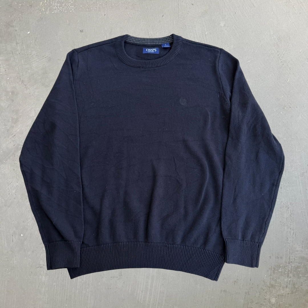 J- Vintage Chaps RL Embroidered Logo Black Knit Sweater - M