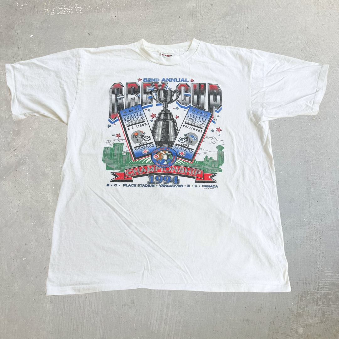 J- Vintage '94 CFL Grey Cup Championship B.C Lions Vs Baltimore Stallions Graphic Tee - XL