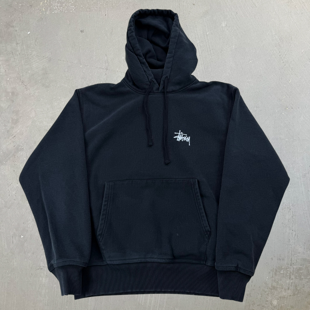 J- Vintage Stussy Cursive Logo Text Hoodie - M
