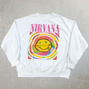 J- Nirvana Smiley Face White  Reprint Graphic Crewneck - S