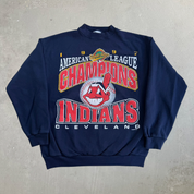 Vintage '97 Cleveland Guardians MLB American League Champions Graphic Made In USA Crewneck - L