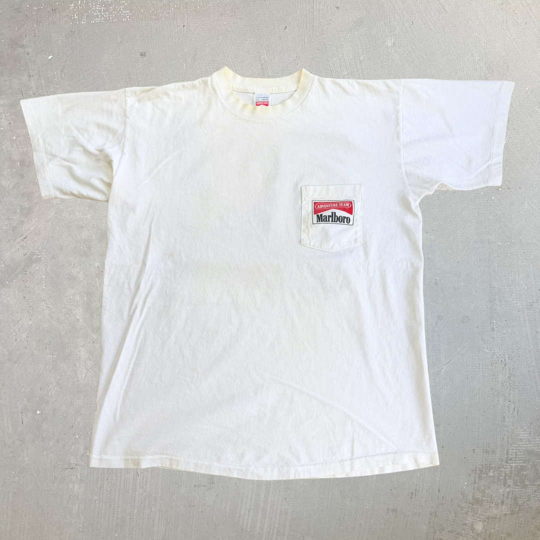 J- Vintage Marlboro Adventure Team Race Car Graphic Made In USA Single Stitch Pocket Tee - OSFA (fits L)