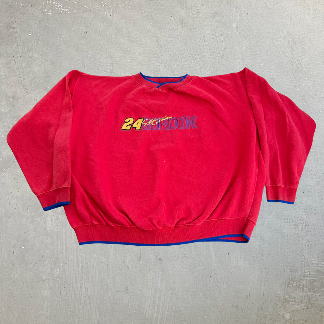 J- Vintage Nascar Jeff Gordon 24 Embroidered Text Crewneck - L