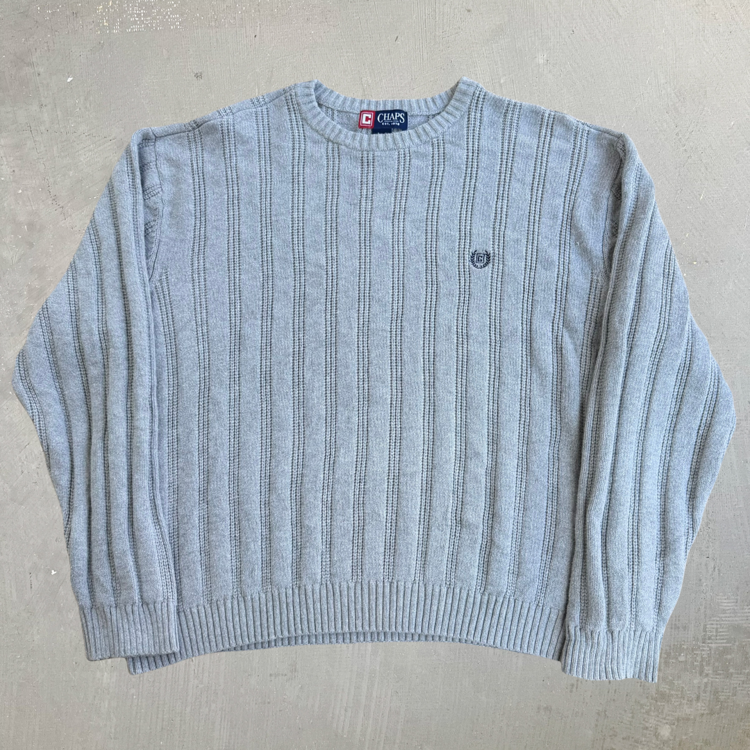 J- Vintage Chaps RL Embroidered Logo Light Grey Knit Sweater - XL