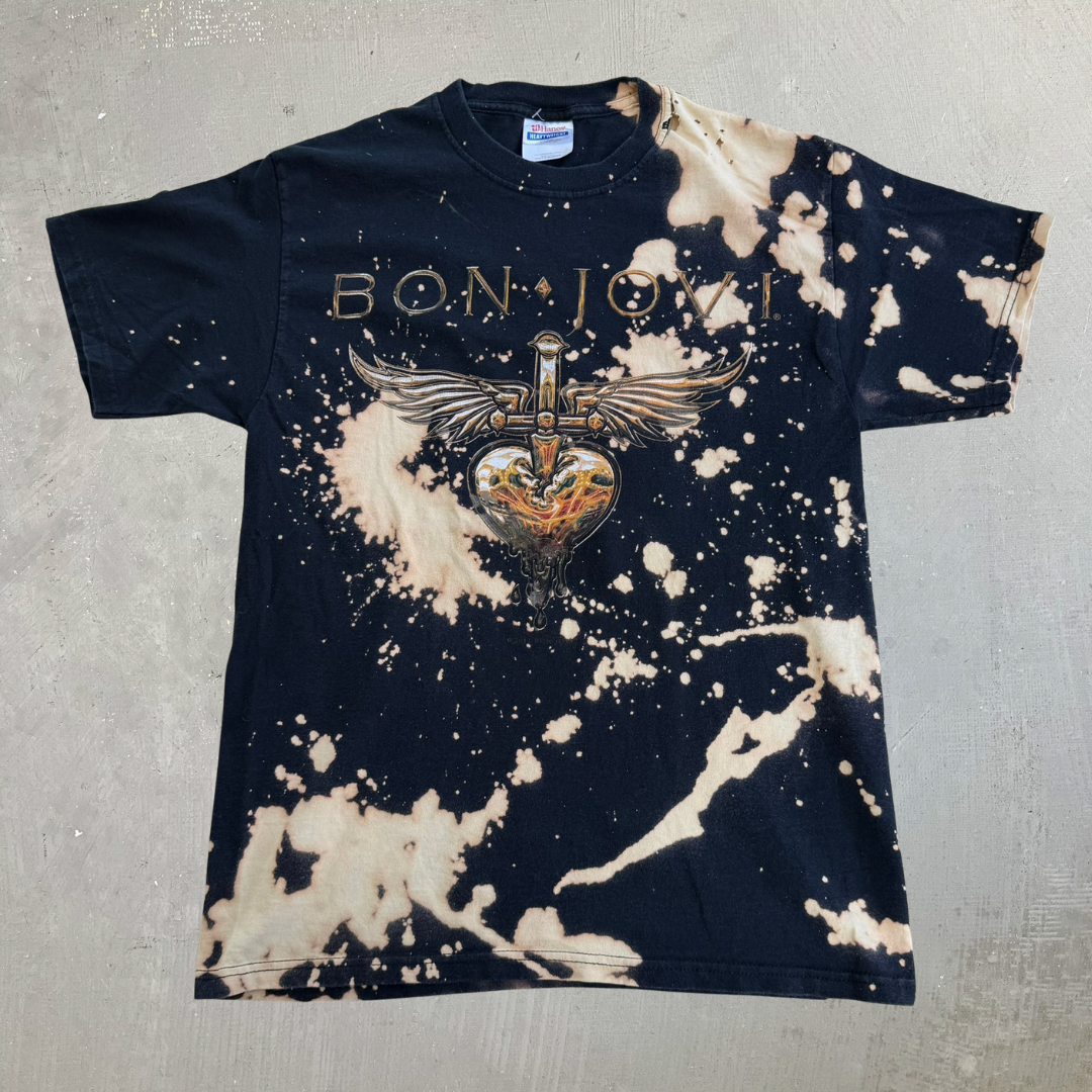 J- Vintage '11 Bon Jovi Live Tour Graphic Bleach Acid Wash Tee - M