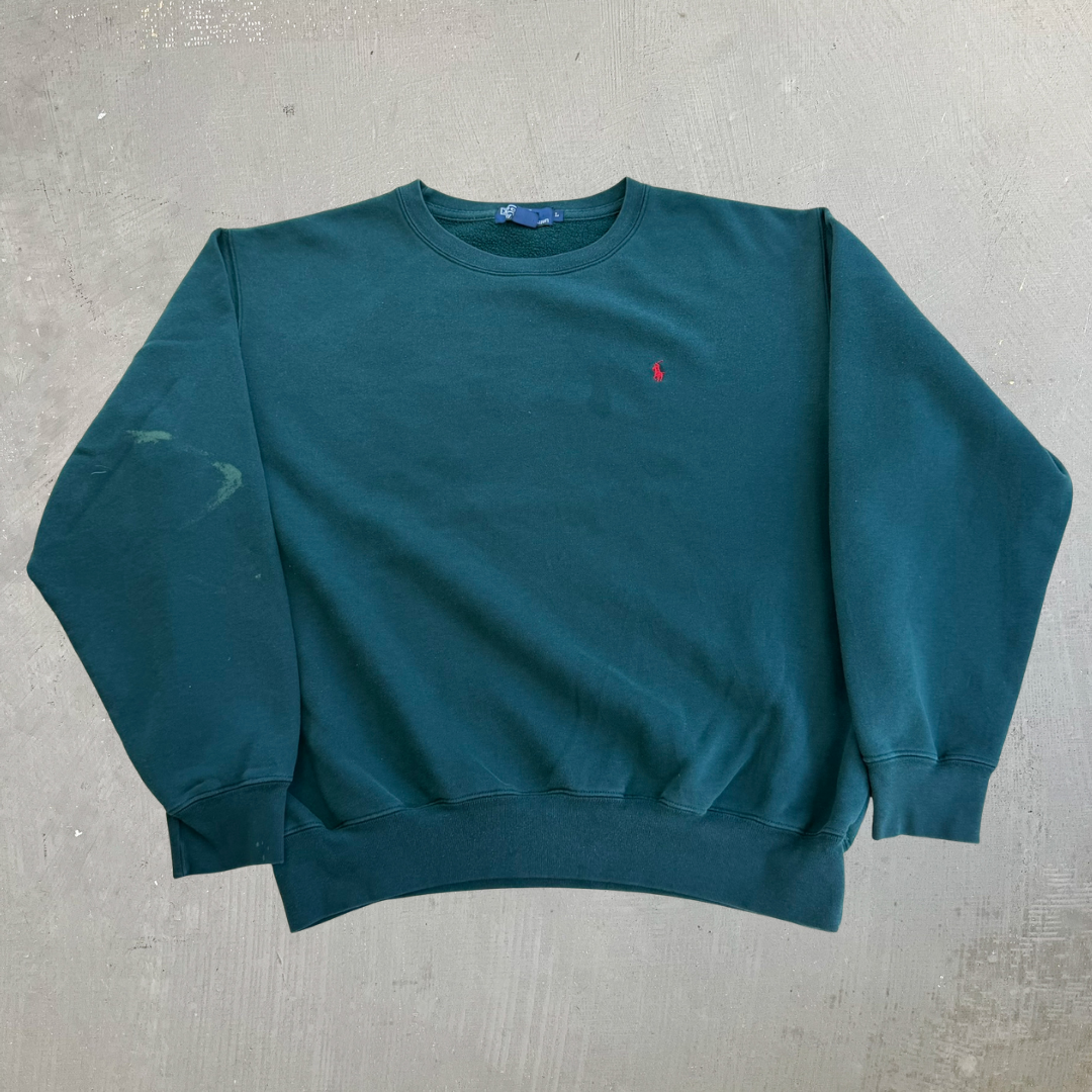 J- Vintage Polo RL Embroidered Logo Forest Green Crewneck - L