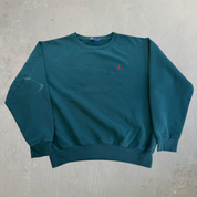 J- Vintage Polo RL Embroidered Logo Forest Green Crewneck - L