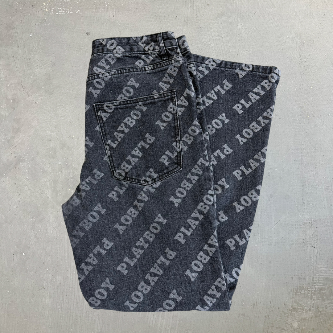 J- Playboy Womens All Over Print Women's Faded Black Jeans - 7w