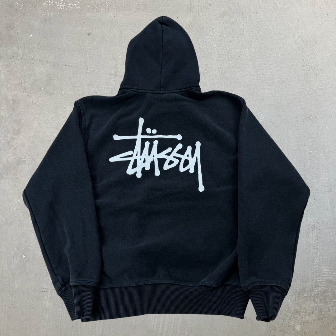 J- Vintage Stussy Cursive Logo Text Hoodie - M