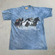 J- Vintage '99 The Mountain Horses In Forest Graphic Blue Acid Wash Tee - L