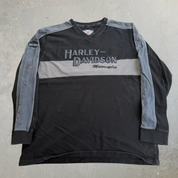 J- Vintage Harley Davidson Motorcycle Text Graphic Long Sleeve Tee - XL