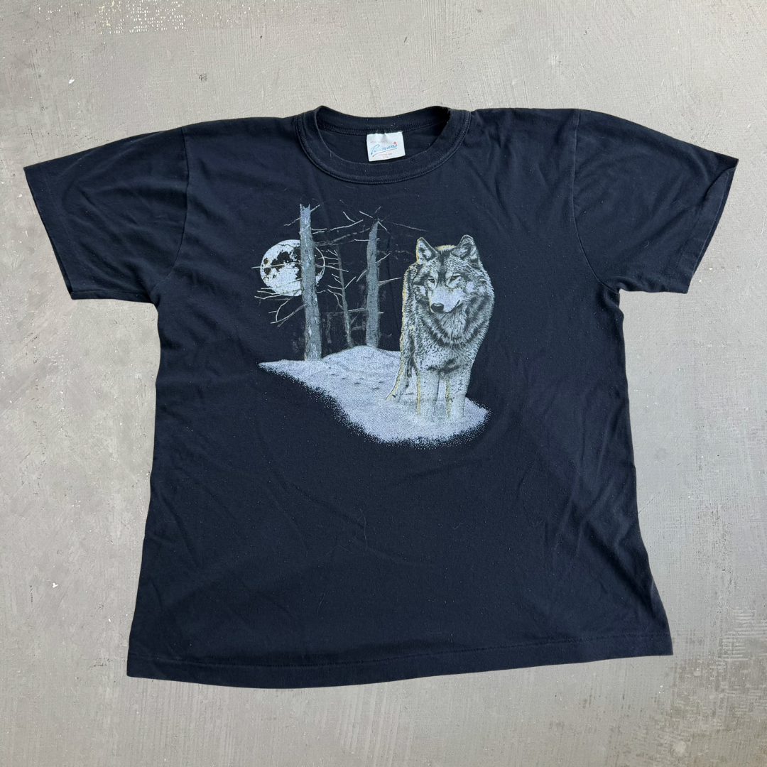 J- Vintage 90s Penmans Wolf & Moon Graphic Single Stitch Tee - L