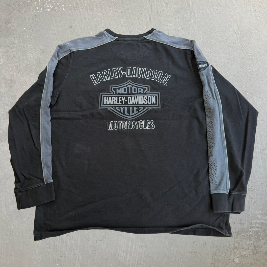 J- Vintage Harley Davidson Motorcycle Text Graphic Long Sleeve Tee - XL