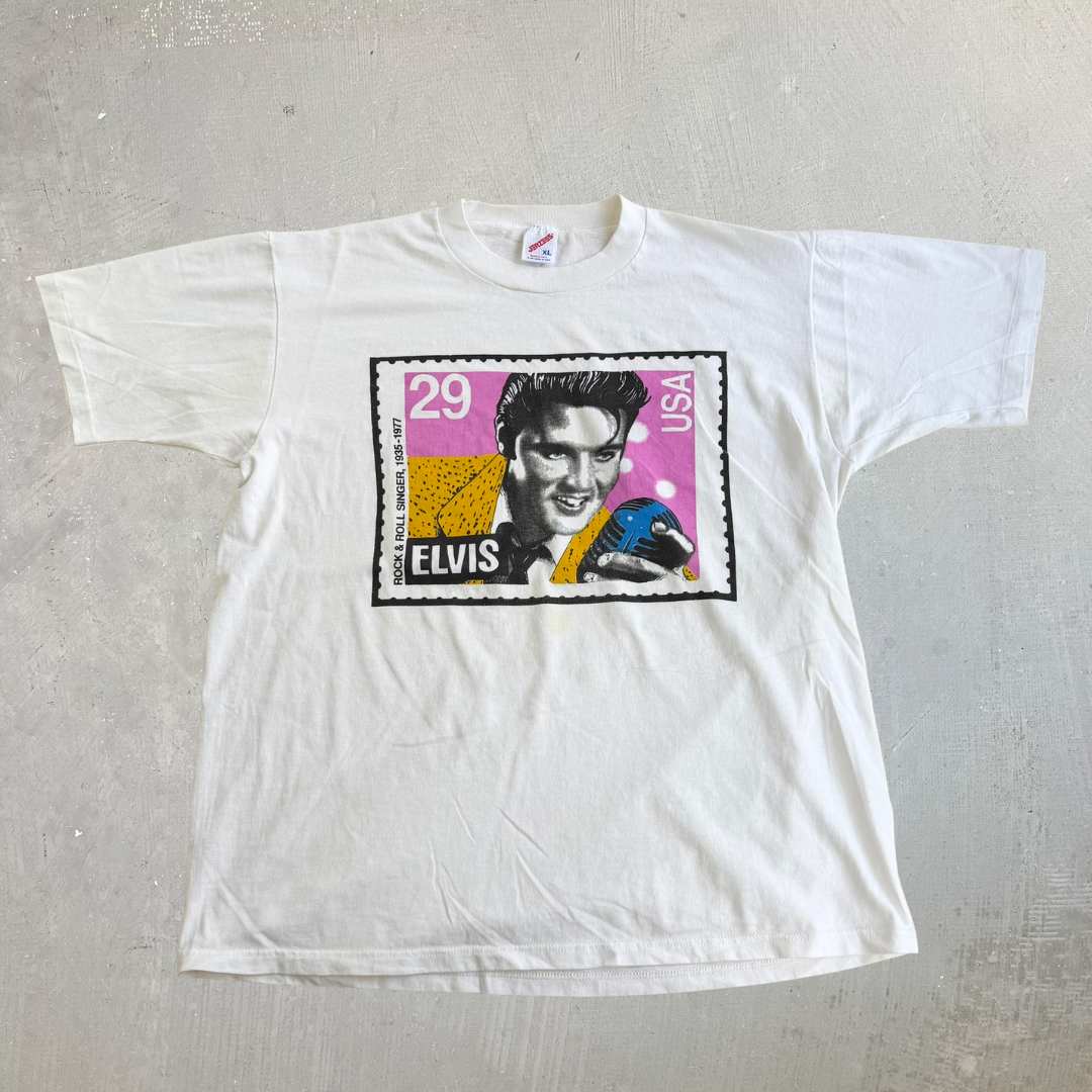 J- Vintage Elvis Presley Stamp Graphic Made In USA Single Stitch Tee - XL
