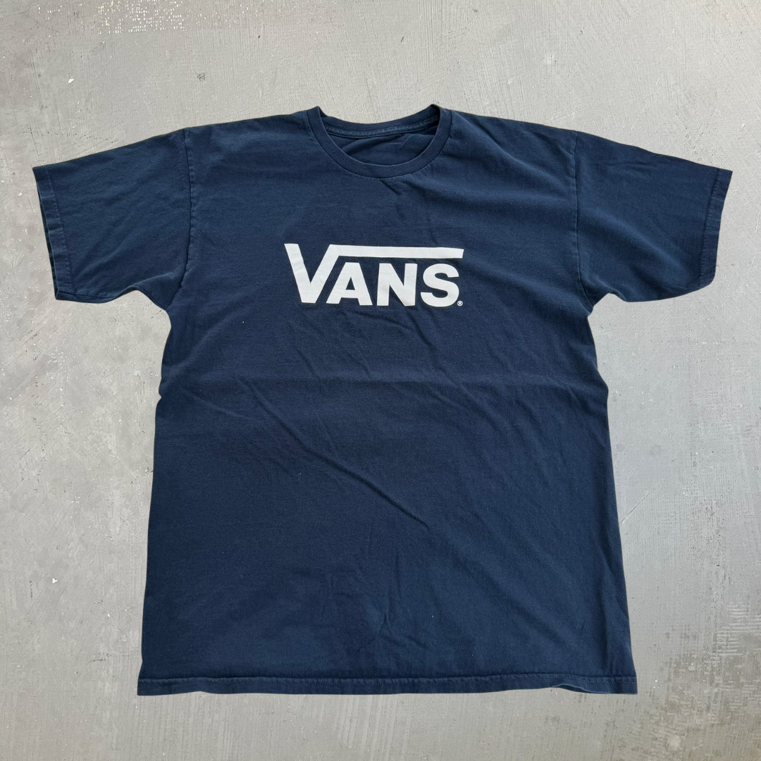 J- Vans Logo Text Navy Tee - L