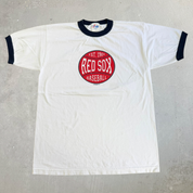 J- Vintage '02 Boston Red Sox MLB Graphic & Text Made In USA Ringer Tee - L