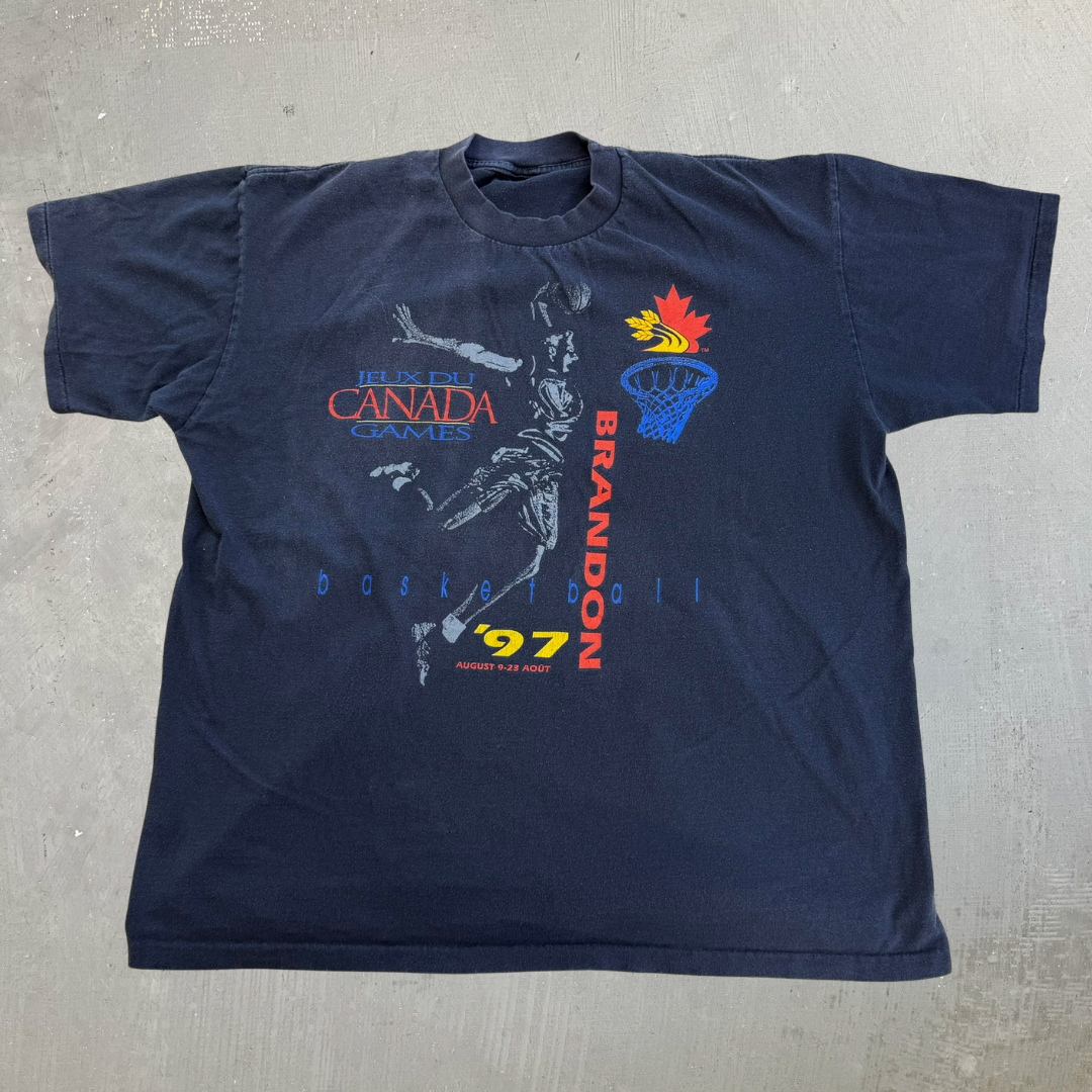 J- Vintage '97 Canada Games Basketball Graphic Single Stitch Tee - XL