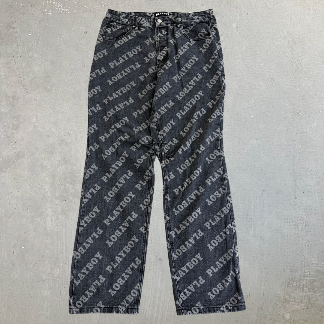 J- Playboy Womens All Over Print Women's Faded Black Jeans - 7w