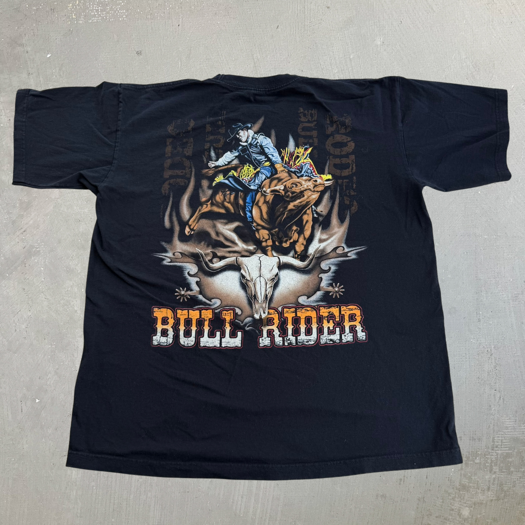 J- Vintage Bull Rider Cowboy Graphic & Text Tee - XL