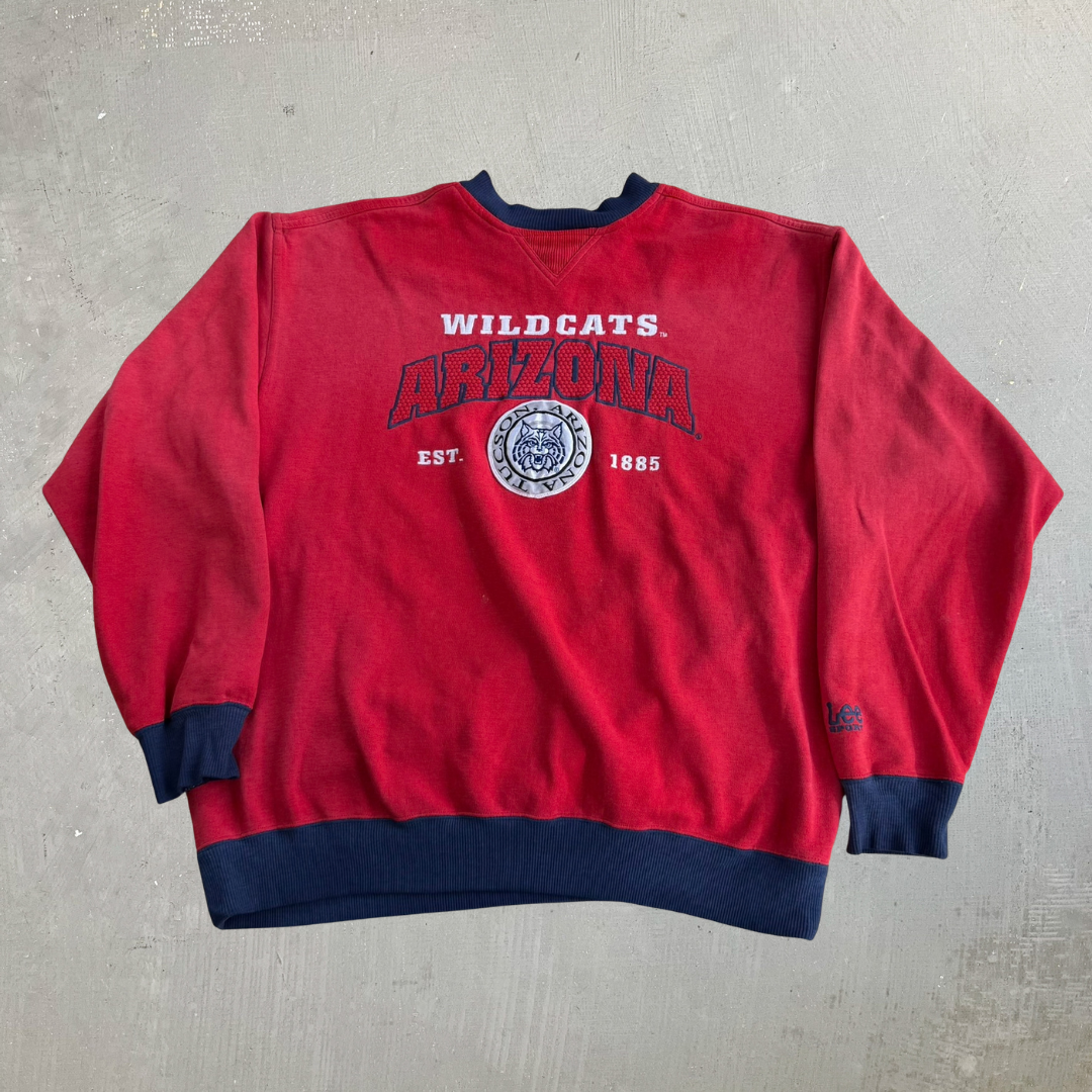Vintage University Of Arizona Wildcats Lee Embroidered Logo & Text Crewneck - L