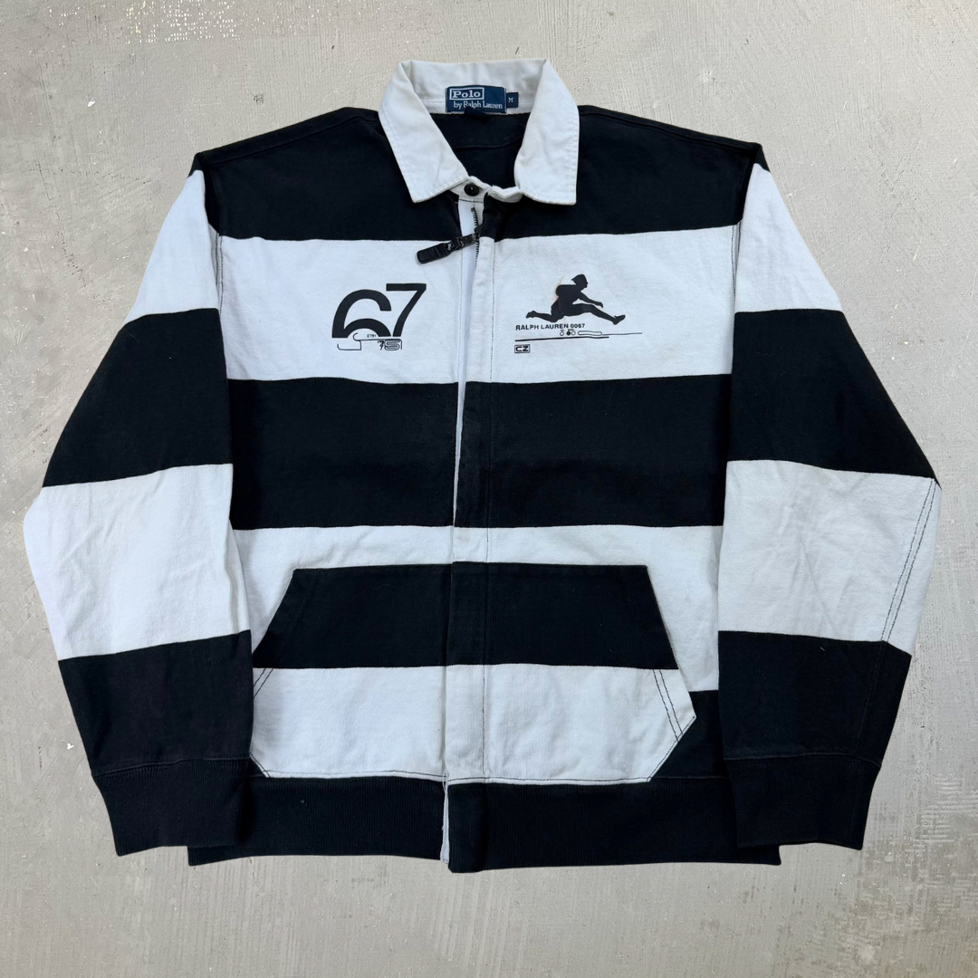 J- Vintage Polo Ralph Lauren Rugby Zip Up Rugby Sweatshirt - M