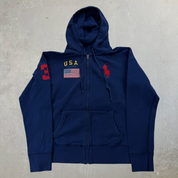 J- Vintage Polo Ralph Lauren Embroidered Logo Zip Up Hoodie - M