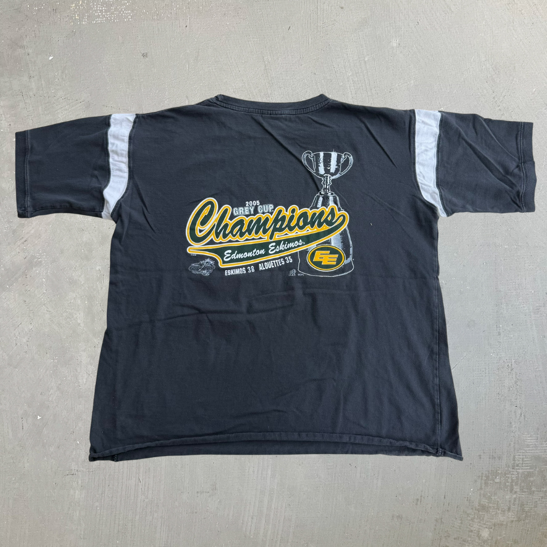 J- Vintage '05 CFL Grey Cup Championship Edmonton Vs Montreal Graphic Jersey Style Tee - M