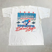 J- Vintage '92 Toronto Blue Jays MLB World Series Champions Graphic Single Stitch Tee - L