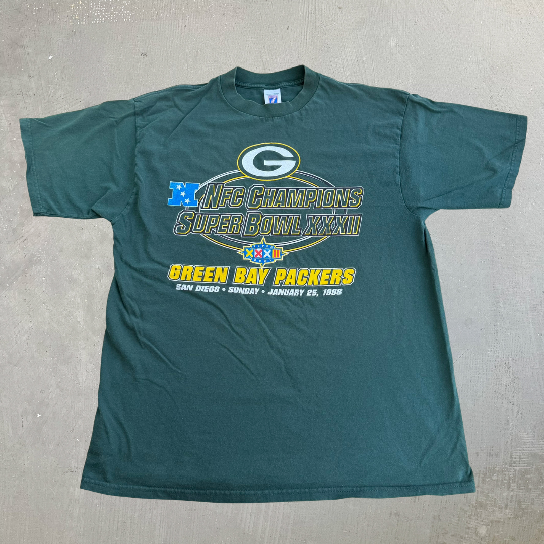 J- Vintage '98 Green Bay Packers NFL Logo 7 NFC Champions Super Bowl Graphic Tee - XL
