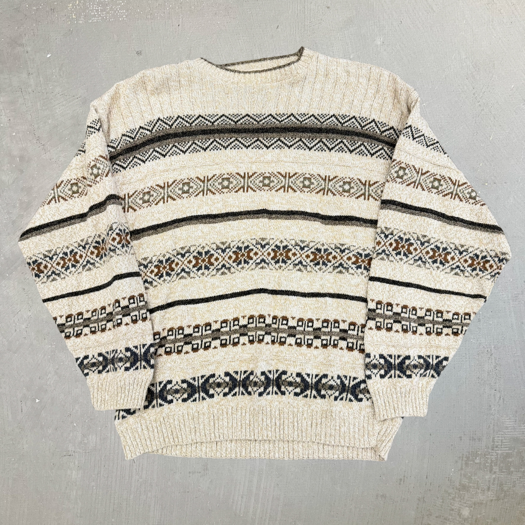 J- Vintage St Johns Bay Beige Patterned Knit Sweater - M