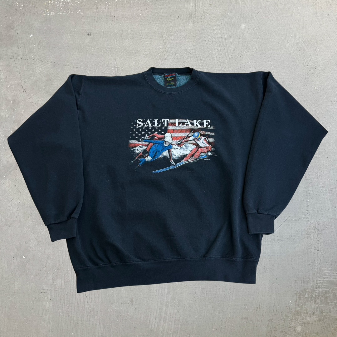 J- Vintage Salt Lake Ski & Speed Skating Graphic Made In USA Crewneck - L
