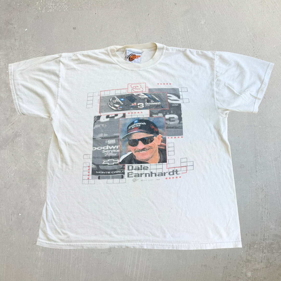 J- Vintage Nascar Dale Earnhardt Picture & Car Graphic Tee - L